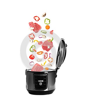 New modern multi cooker on white