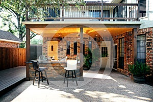 New and modern outdoor kitchen on a summer evening, dinner preparation