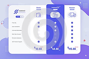 New Modern 3 Plan Pricing Table Template Design