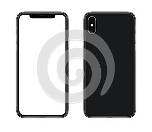 New modern smartphone mockup similar to iPhone X front and back sides isolated on white background