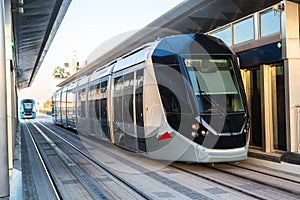 New modern tram in Dubai, UAE