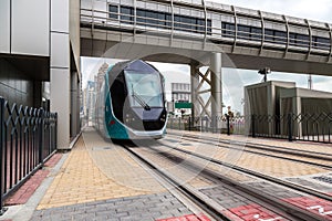 New modern tram in Dubai, UAE