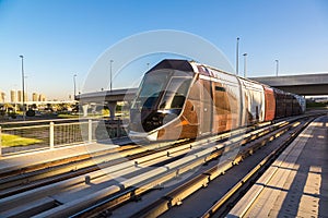 New modern tram in Dubai, UAE