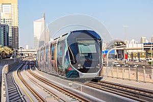 New modern tram in Dubai, UAE