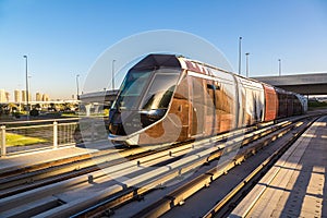 New modern tram in Dubai, UAE