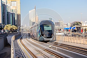 New modern tram in Dubai, UAE