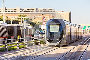 New modern tram in Dubai, UAE