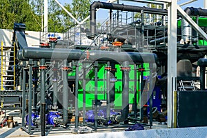 New modern unfinished wood chip biofuel boiler house for increased heat energy production efficiency