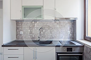 New modern white kitchen. New home. Interior photography