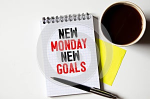 New Monday, new week, new goals - handwriting on a napkin with a cup of coffee