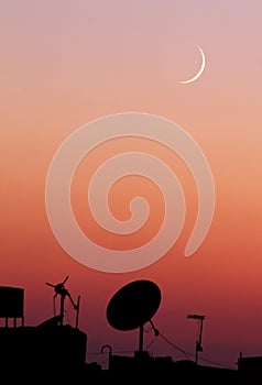 The new moon or crescent during sunset in ramadan month in egypt in africa