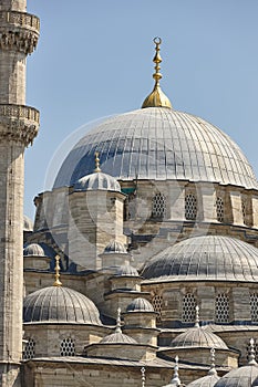 New mosque domes in Sultanahmet neighborhood. Istambul landmark, Turkey