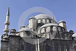 New Mosque Istanbul Turkey, view of domes and mina