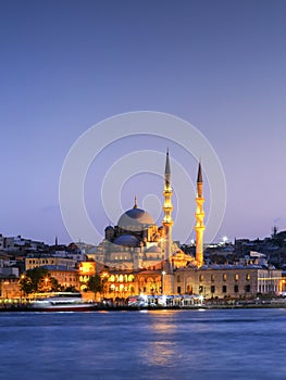 The New Mosque ( Yeni camii ) at night,Istanbul,Turkey.