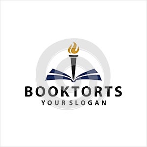 Book and torch, education vector logo design graphic template