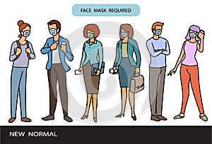 New normal concept. Group of people wearing face mask required protection coronavirus epidemic