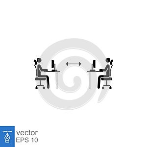 New normal concept in work office desk icon. Two people working