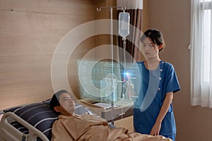 New normal Futuristic Technology in medical concept doctor describes patient by using artificial intelligence, machine learning, d photo
