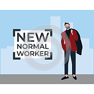 New normal worker wearing masker - flat illustrations