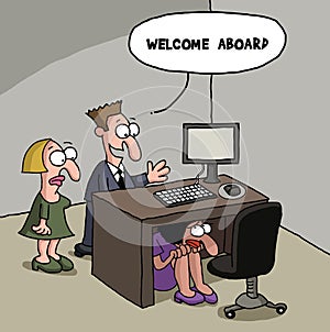 New office worker cartoon gag