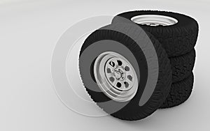 New offroad tyre isolated on white background 3d render