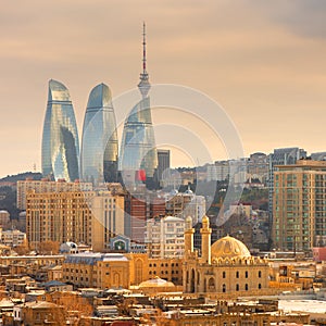 New and Old in Baku City with Mosque