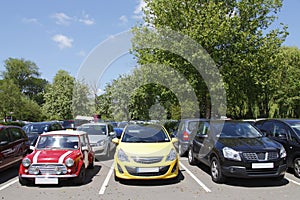 New and old parked cars