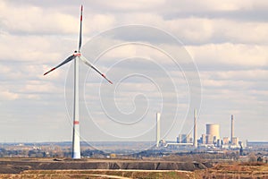 New and old power generation, wind power plant and coal power plant