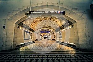 New and old Subway Train in the City Train Station Heiligenstadt in Vienna