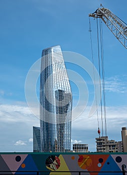 The new One Blackfriars building, also known as `The Vase`, photographed against clear blue sky.