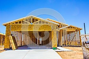 New One Level Home Under Construction In Framing Stage