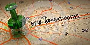 New Opportunities - Green Pushpin on a Map Background. photo