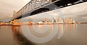 New Orleans Aerial View Under the Highway Bridge Deck Over the Mississippi River