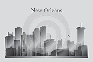 New Orleans city skyline silhouette in grayscale