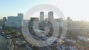 New Orleans Cityscape during French Quater Music Festival, Louisiana. Steamboat Natchez Mississippi River City Skyline in