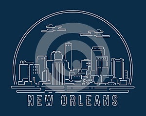 New Orleans - Cityscape with white abstract line corner curve modern style on dark blue background, building skyline city vector