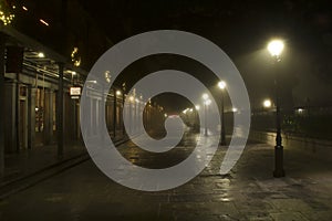 New Orleans French Quarter foggy night