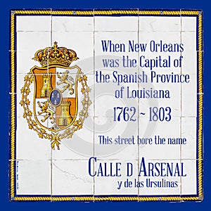 New Orleans French Quarter Historic Spanish Street Tile Sign
