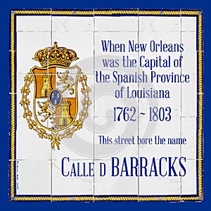 New Orleans French Quarter Historic Spanish Street Tile Sign