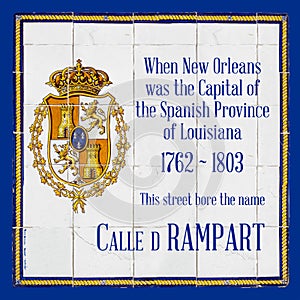 New Orleans French Quarter Historic Spanish Street Tile Sign