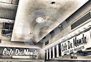 NEW ORLEANS - JANUARY 2016: Cafe du Monde entrance signs. Cafe d