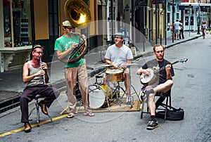 New Orleans Jazz Band Playing Outdoors on Bourbon Street