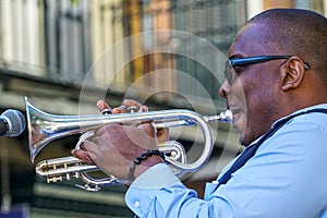 New Orleans - 04/15/2018: jazz man exhibition in Bourbon Street