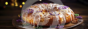 new orleans king cake, banner, AI generated