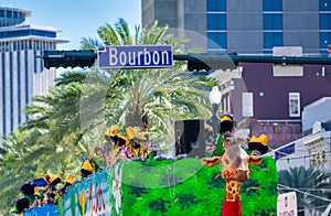 New Orleans, LA - February 9, 2016: Colorful float along Mardi Gras Parade through the city streets. Mardi Gras is the biggest