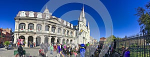 NEW ORLEANS, LA - FEBRUARY 2016: Tourists in Jackson Square on a sunny winter day - Panoramic view