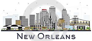 New Orleans Louisiana City Skyline with Gray Buildings Isolated