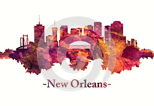 New Orleans Louisiana skyline in red