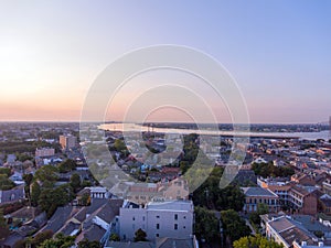 The New Orleans, Louisiana skyline at sunrise