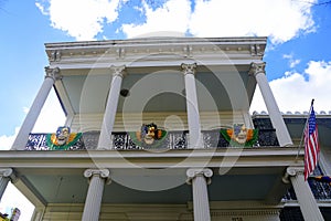 New Orleans, Louisiana, U.S.A - February 4, 2020 - A mansion decorated for Mardi Gras by The Garden District